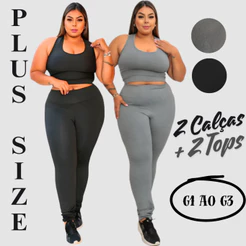 Kit 2 Conjuntos De Academia Top + Calça Legging Plus Size Curve Academia Feminino Em Suplex Cintura Alta