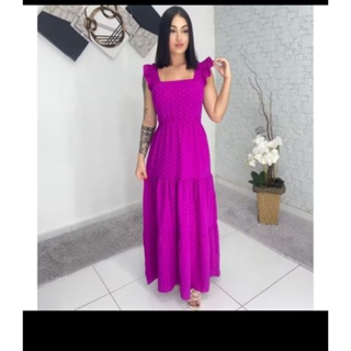 Longo vestido femenino tres Marias com alça e babado  vestido duna em Oferta na Shopee