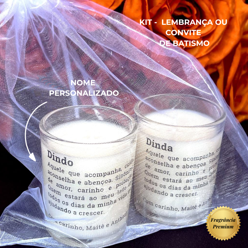 Lembrancinha Kit de Vela Aromática Com Nome Personalizado 2 unidades - Batizados, Convites, Aniversários