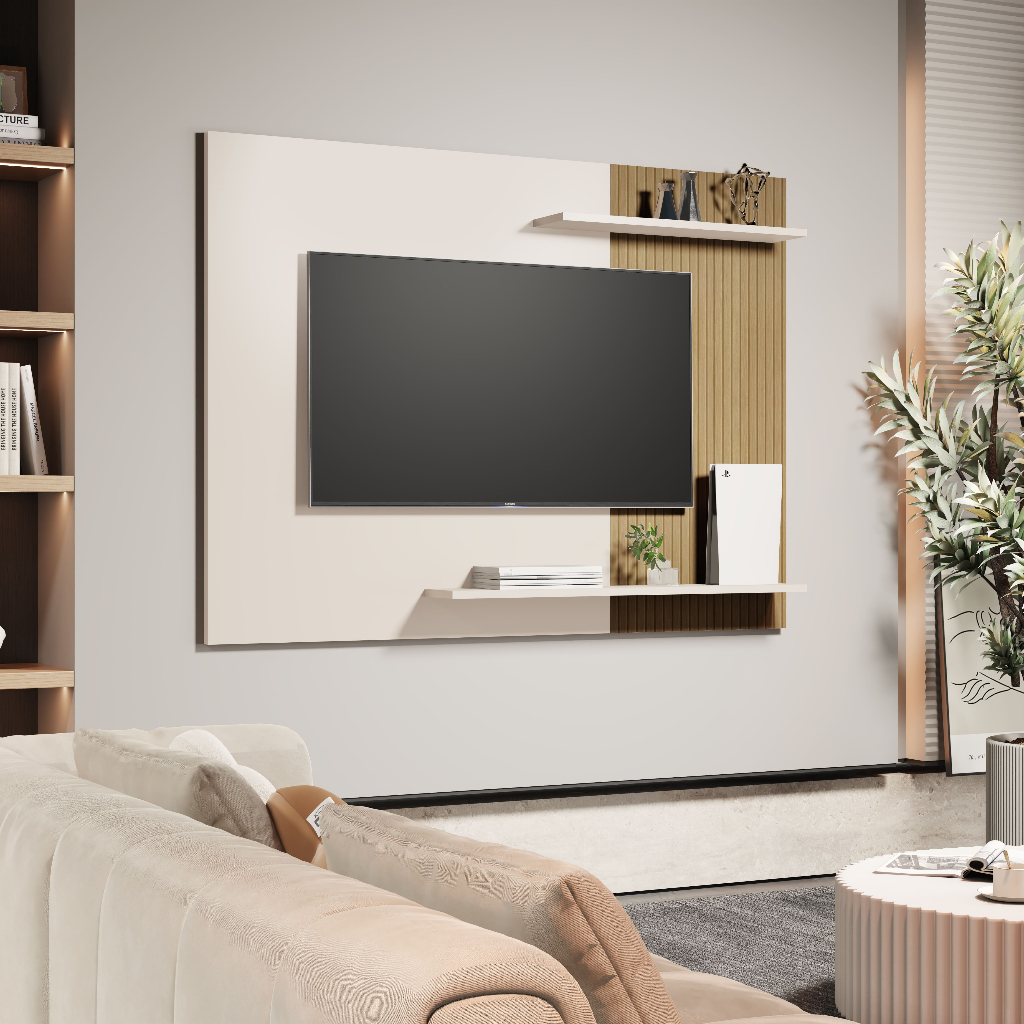 Painel para TV até 50 Polegadas Ripado com Prateleira Menfis - PROMOÇÃO