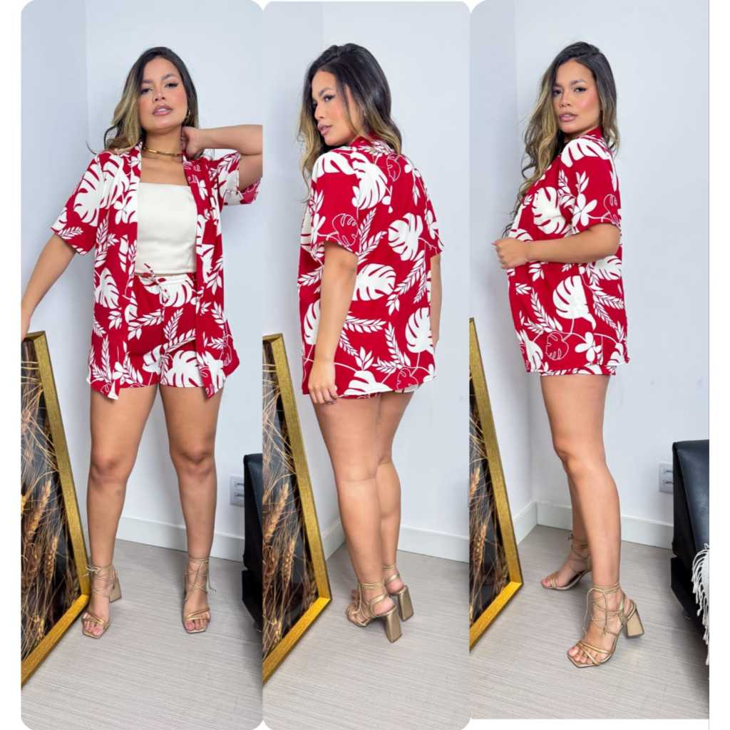 CONJUNTO KIMONO + SHORT ESTAMPADO TECIDO DUNA.