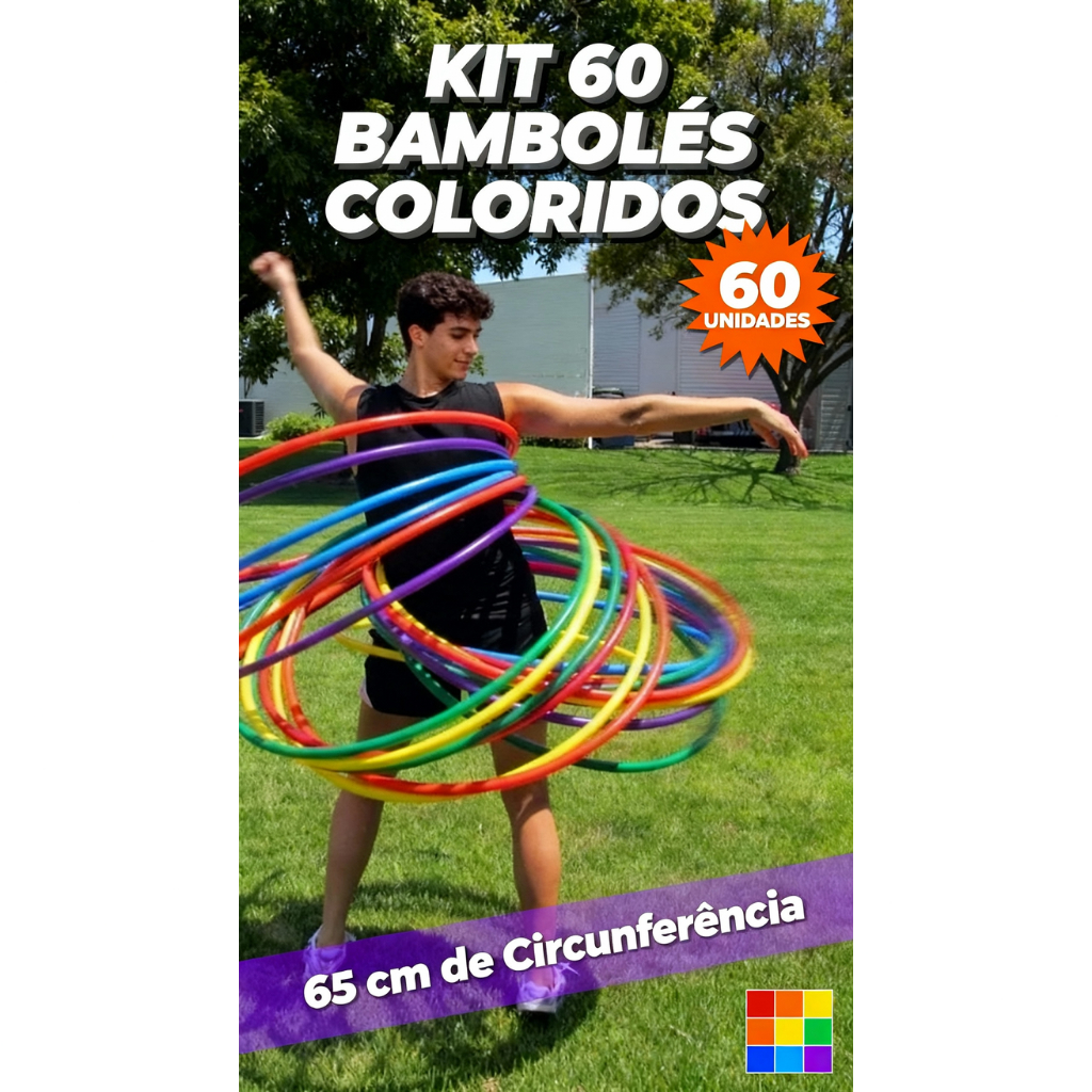 Kit 60 Bambolês Coloridos 65cm – Brinquedo Infantil, Fitness e Atividades ao Ar Livre