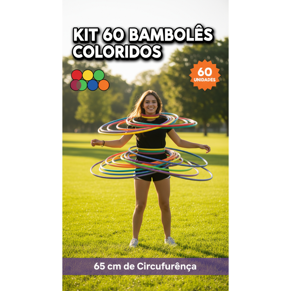 Bambolê Colorido kit 60 unidades escolha os tamanhos 50cm ou  65cm