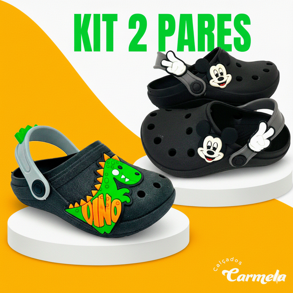 Kit 2 Pares Sandália Infantil Menino Babuche Papete Leve Confortável