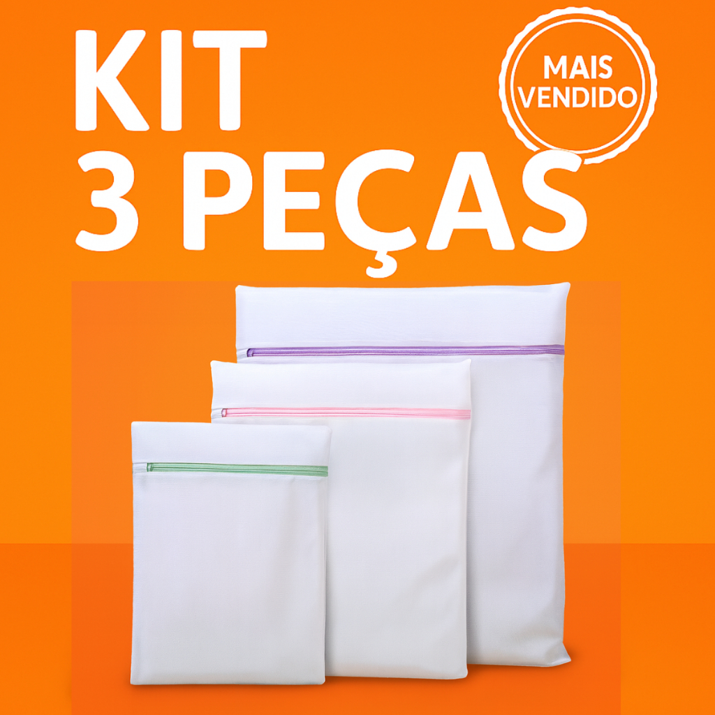 Kit 3 Sacos Lavar Roupa P M G 3 Pcs Intima Delicada Com Ziper Saquinhos Protetor Lingerie Lavadora