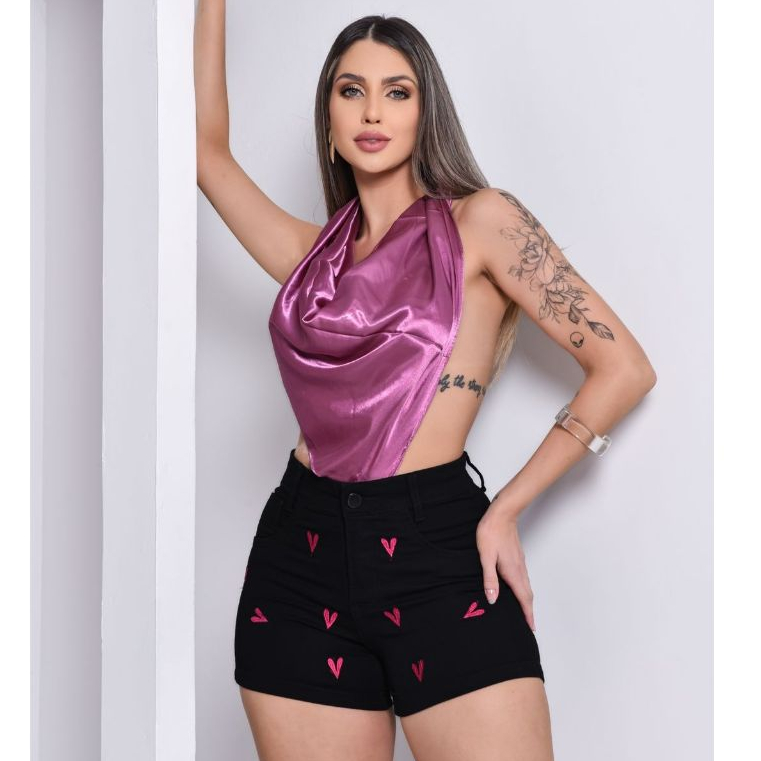 *PROMOÇÂO* Short Jeans com Lycra bordado cintura alta empina bumbum Lançamento Moda Verão — imagem 2 de 2