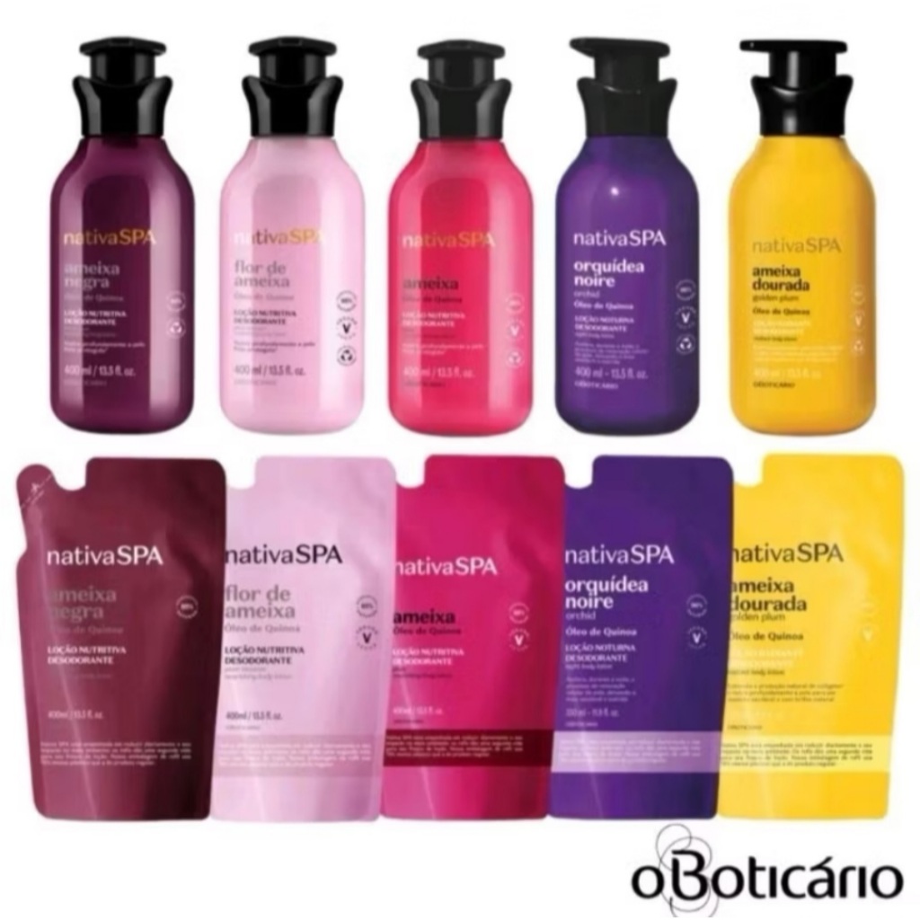 Loção Hidratante Corporal Nativa Spa (o Boticário): Ameixa Negra, Orquídea Noire, Lilac, Uva Merlot e mais