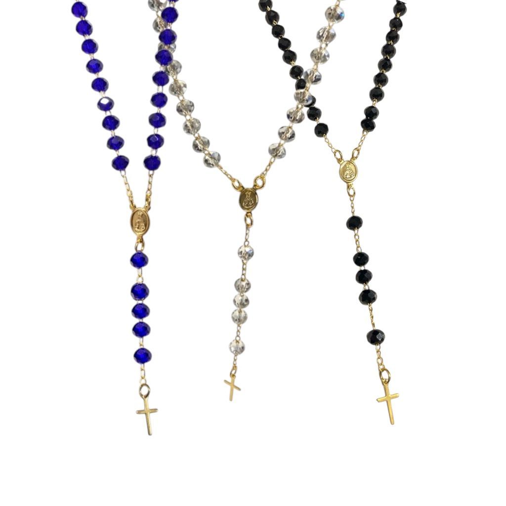 Terço De Cristal Folheado Nossa Senhora Aparecida Para Usar no Pescoço