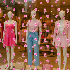 Adesivo Vitrine Outubro Rosa – Corações e Laços – Vinil de Alta Qualidade