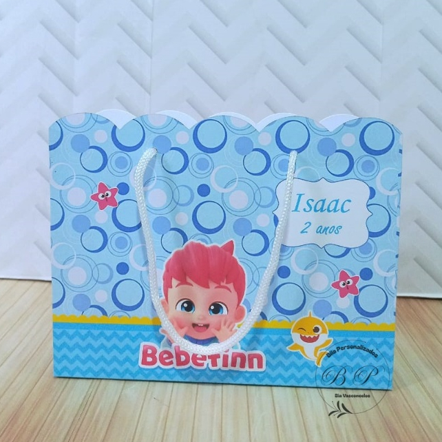 Sacolinha Personalizada M Bebefinn Azul / Bolsinha / Lembrancinha / Aniversário