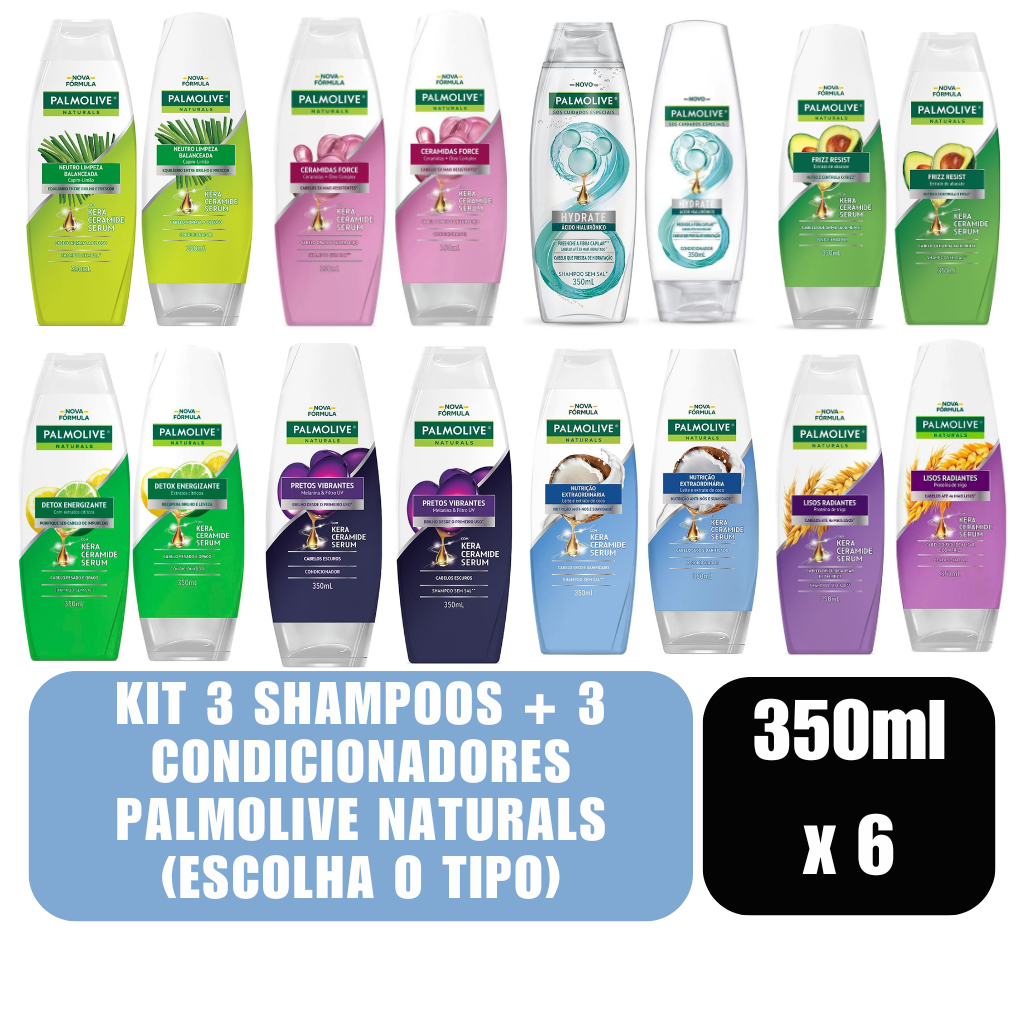 Kit 3 Shampoos + 3 Condicionadores Palmolive Naturals 350ml (Escolha o Tipo) em Oferta na Shopee