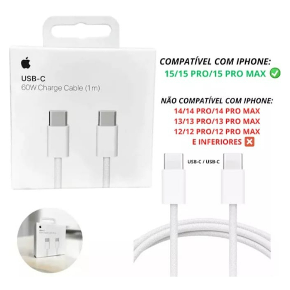 Carregador Turbo Apple iPhone 15/16/17 Pro Max Fonte 35W + Cabo Usb-C Tipo-C 1 Metro Nylon