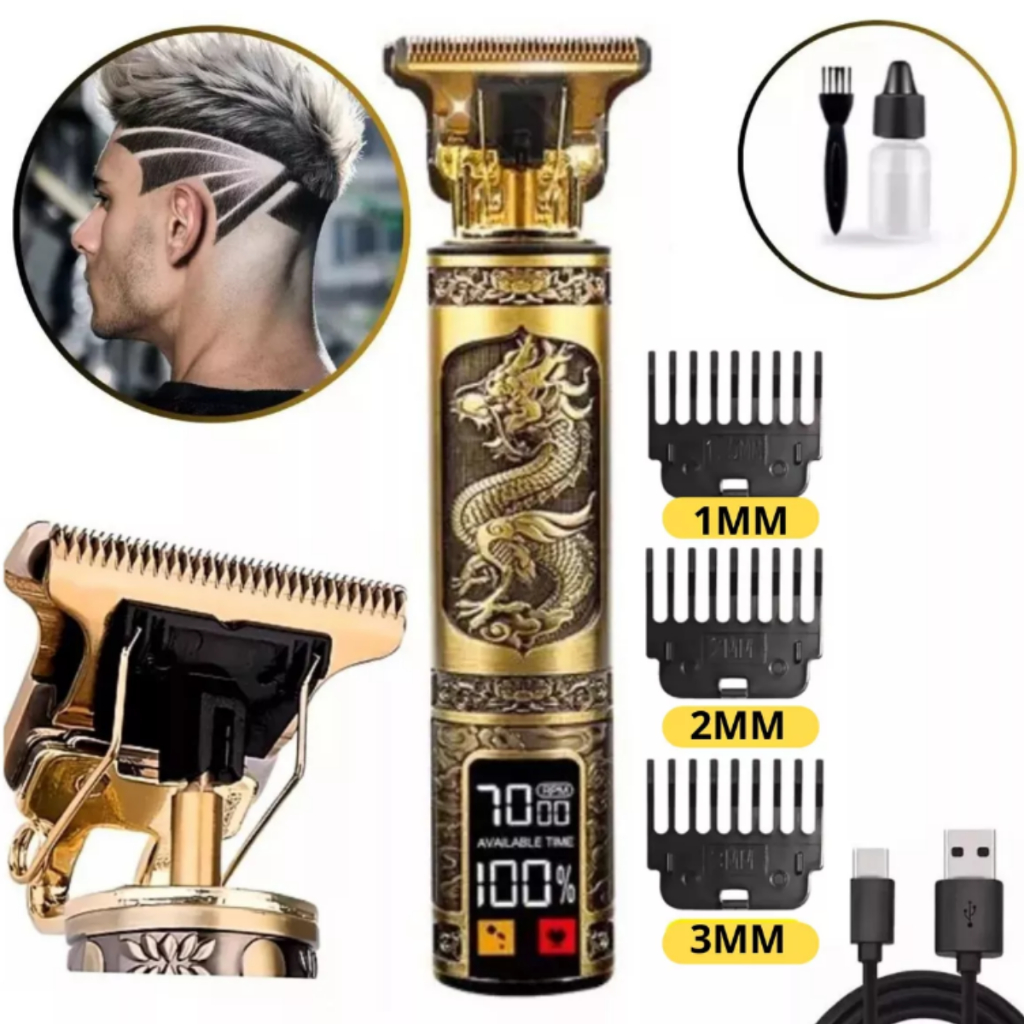 Máquina de Cortar Cabelo Dragão Profissional Barbeador e Aparador Pezinho Preciso Recarregável
