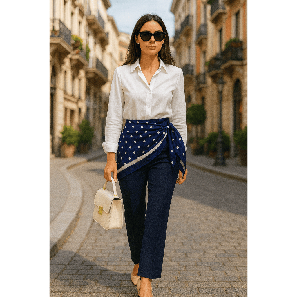 Lenço de Seda Cetim Feminino Poá Vintage Elegante | Multiuso Para Usar na Cintura | Cabeça | Bolsa