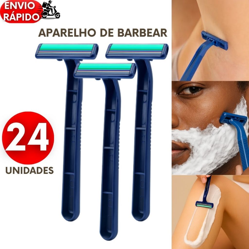 Kit 24, 18 ou 6 Prestobarba Aparelho de Barbear 2 Lâminas Fita Lubrificante Barbeador Descartável Premium