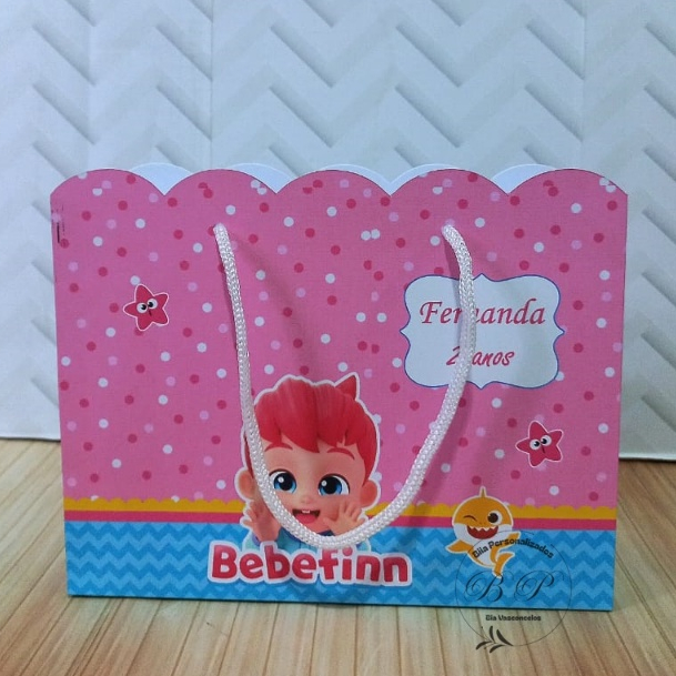 Sacolinha Personalizada M Bebefinn Rosa / Bolsinha / Lembrancinha / Aniversário