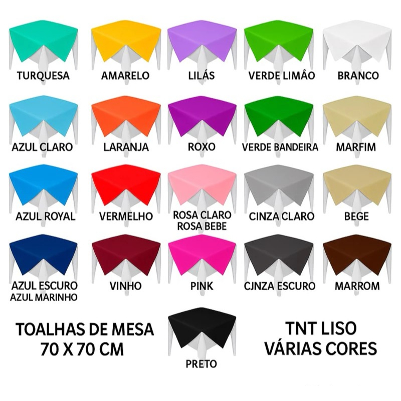 Kit Toalhas de Mesa TNT 70x70cm Descartável – Festa, Buffet, Cobre Mancha, Decoração