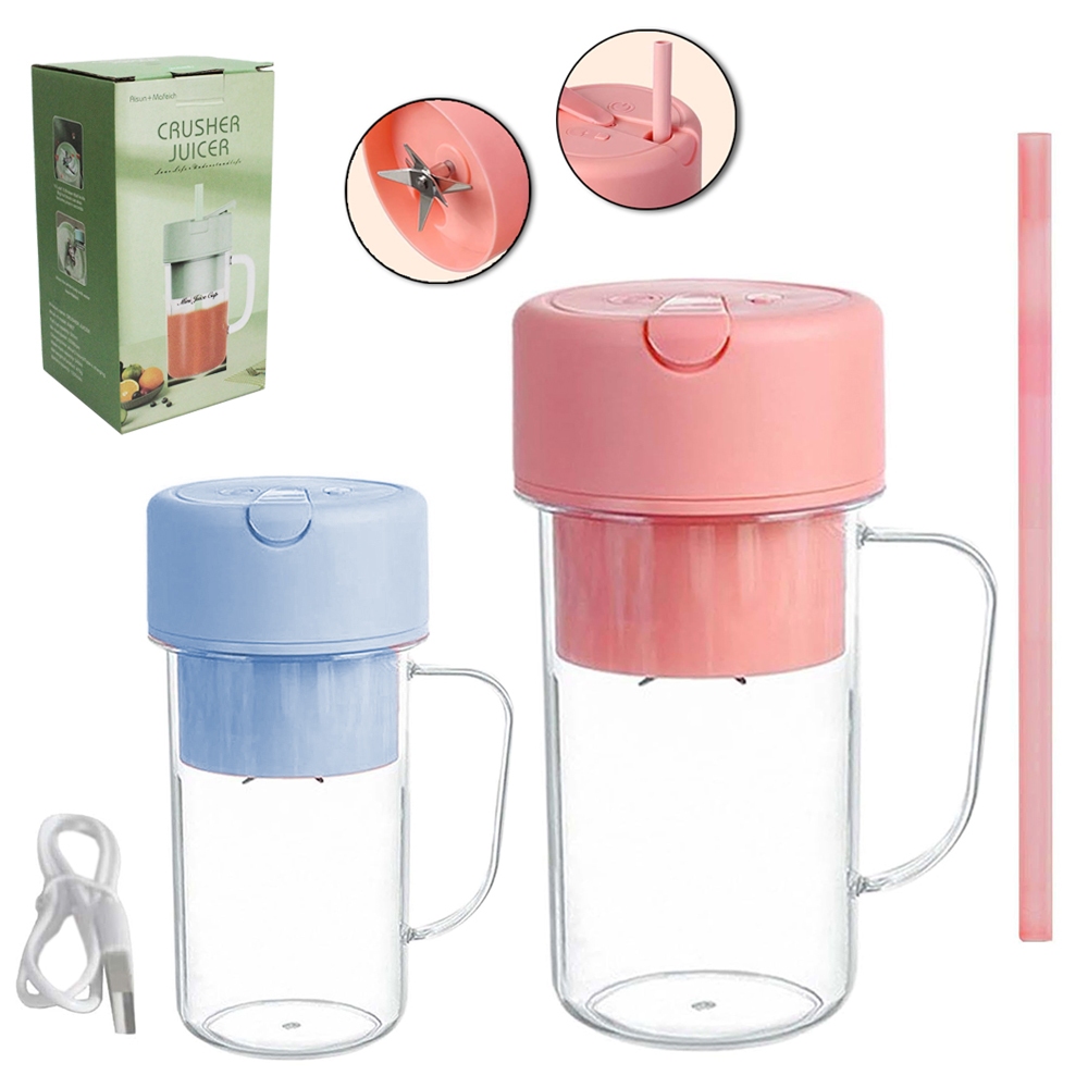 Caneca Liquidificador Portátil Recarregável Canudo De Silicone 500ml