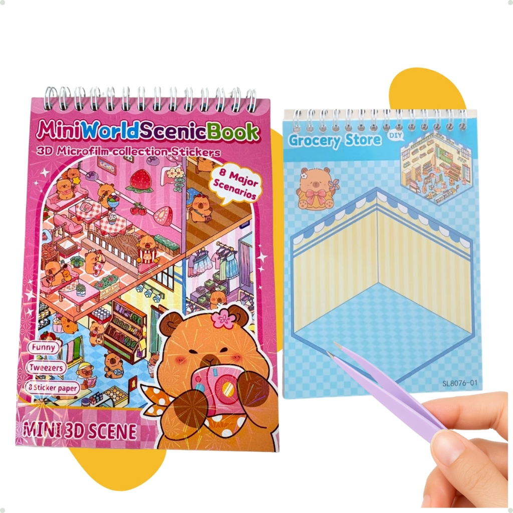 livrinho de adesivos 3d com 8 cenários de capivara mais pinça presente de natal para crianças em Oferta na Shopee