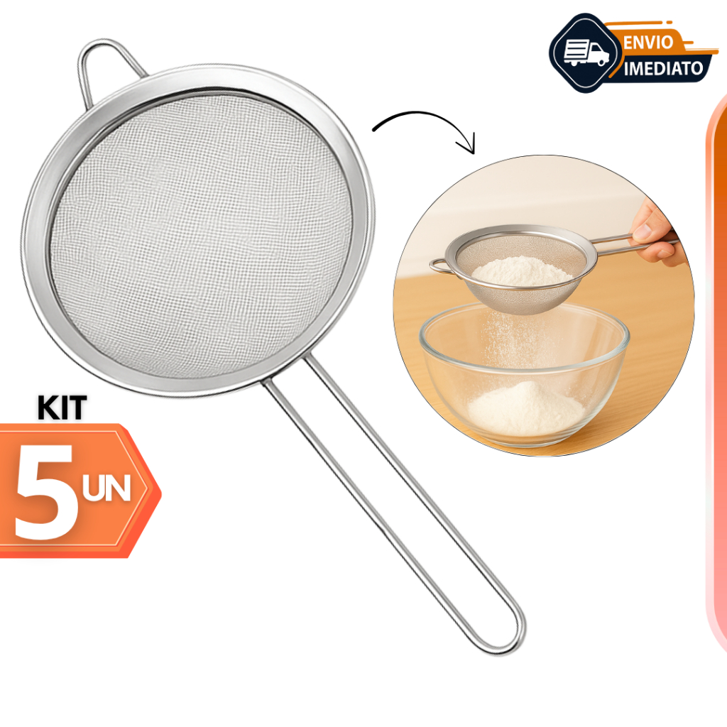 Peneira Coador Em Aço Inox Para Cozinha, Conjunto De Peneiras 18cm Premium Escorredor Multiuso