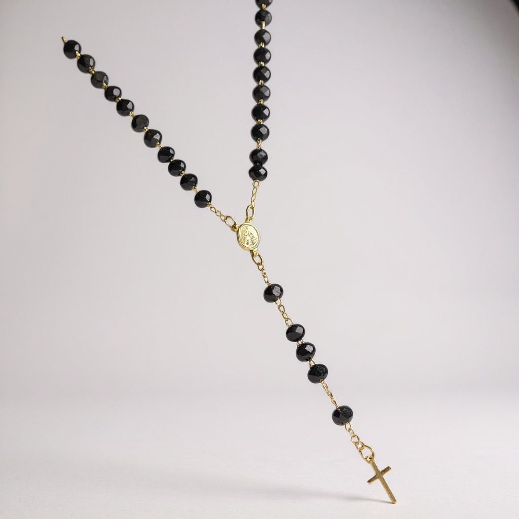 Terço de Pescoço Folheado Nossa Senhora Aparecida Cristal Preto