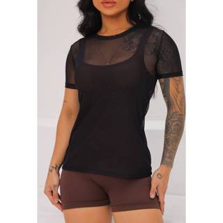 Camiseta Feminina Tule Transparente | Manga Curta Leve Para Academia e Looks Casuais Blus…