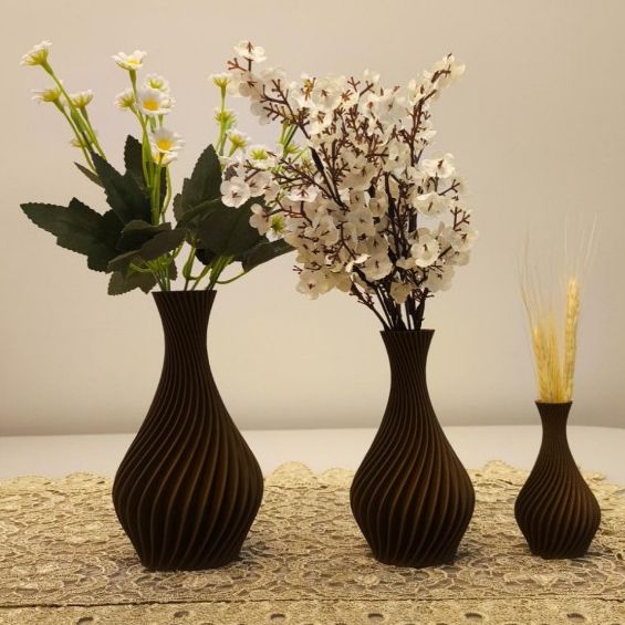 Kit Vasos Decorativos Luxo Marrom em Espiral Elegante / Moderno - Jarro Decoração em Oferta na Shopee