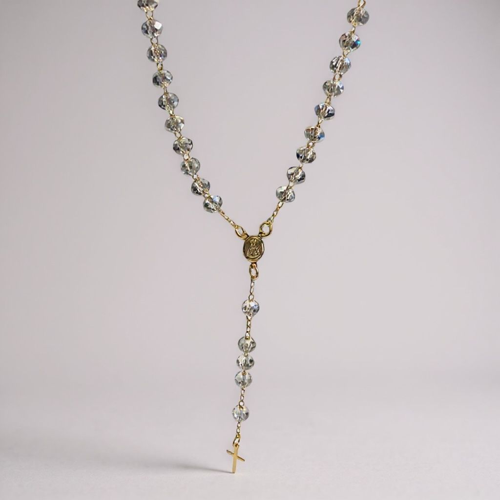 Terço de Pescoço Folheado Nossa Senhora Aparecida Cristal Dourado