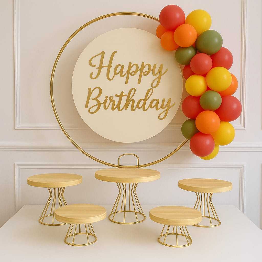 Kit Decorativo Arco de Mesa Dourado + Boleira e Doceiras Com 5 peças Decoração Festa Eventos em Oferta na Shopee