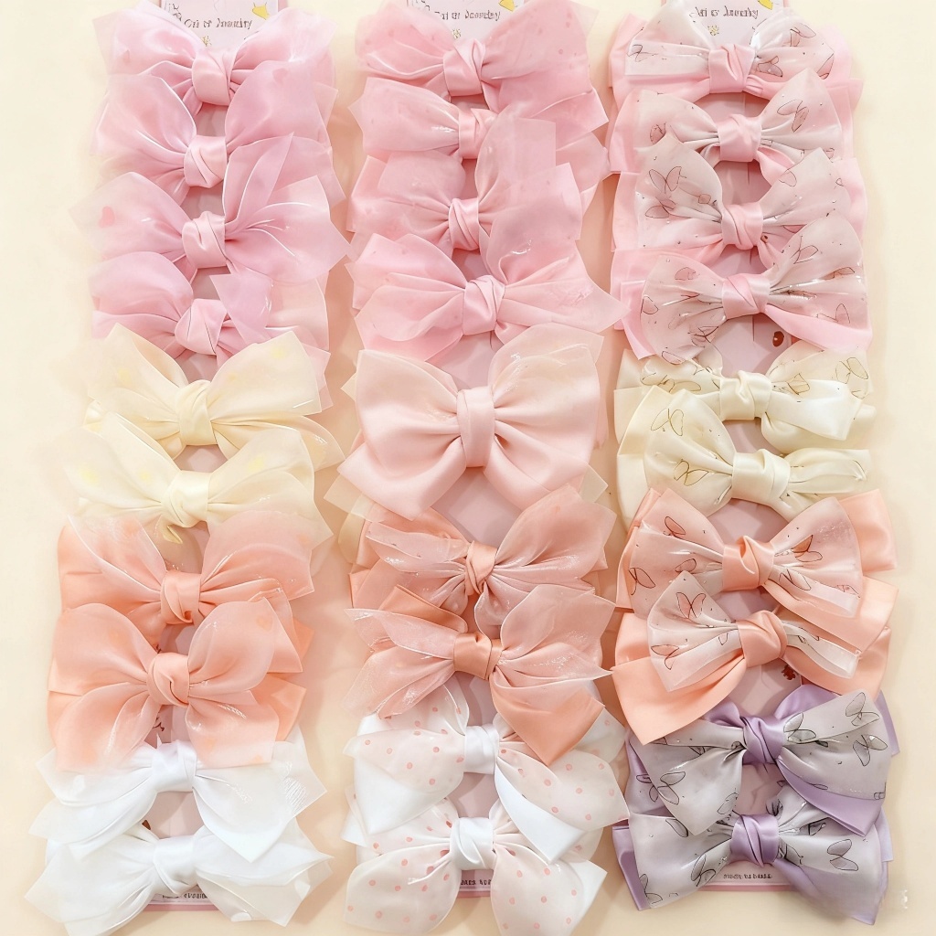 Kit com 10 Presilha de cabelo infantil laço bico de pato para meninas, várias cores e estilos