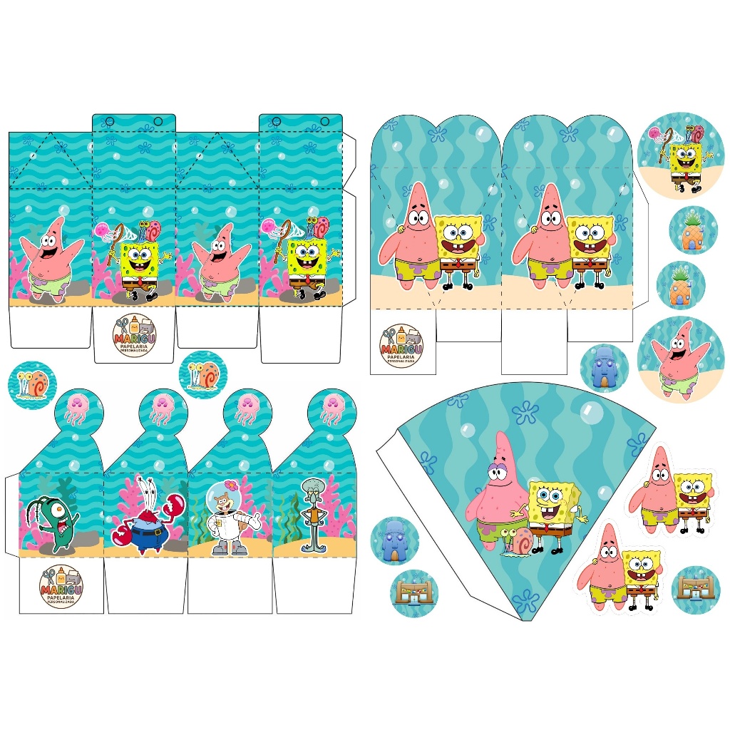 Kit festa 80 und lembrancinhas BOB ESPONJA Aniversario Mesversario Caixa Caixinha Personalizada