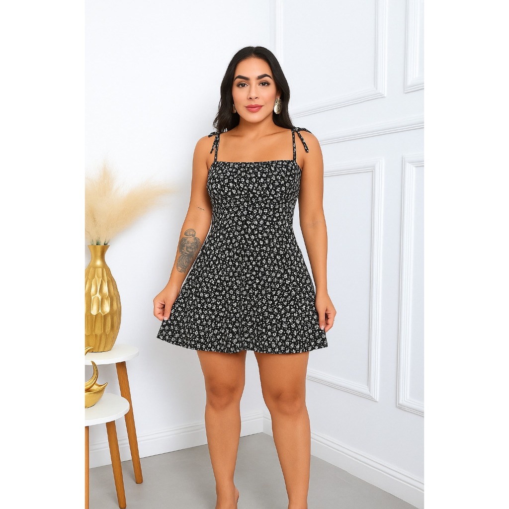 Vestido Curto Com Regulador no Ombro Com Bojo, Solto - Moda Verão / Primavera