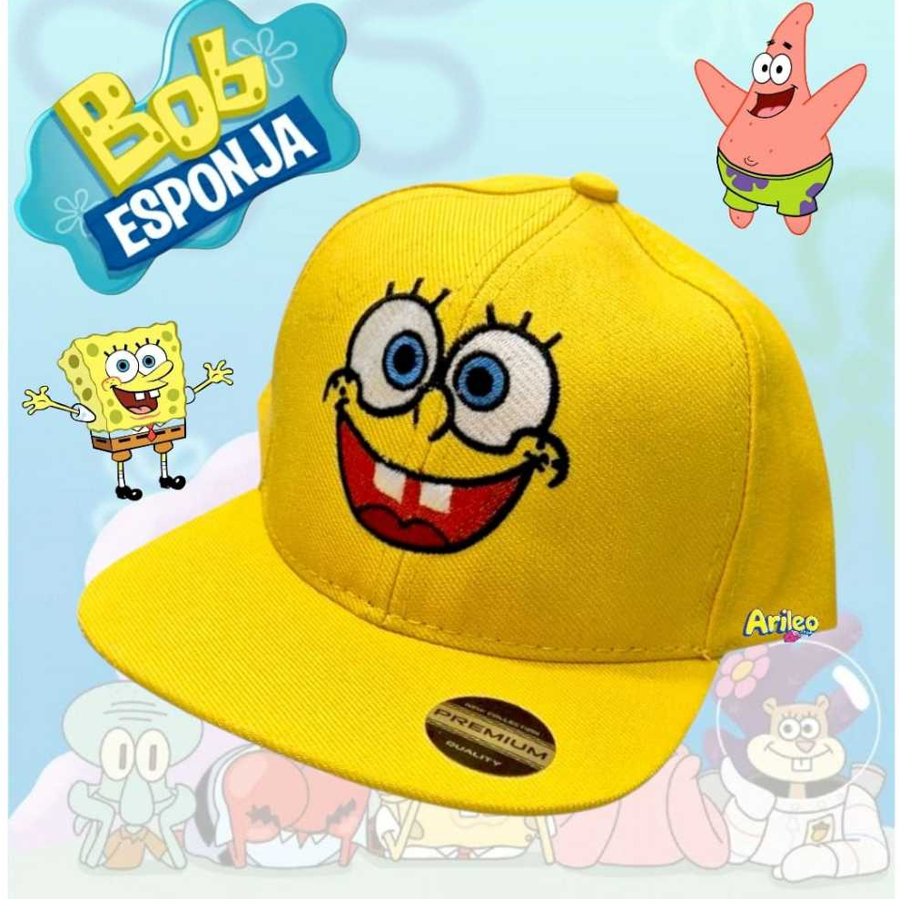 Boné Infantil Juvenil Bob Esponja | Bordado Premium | Amarelo | Aba Reta Ajustável