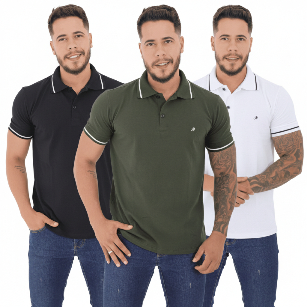 Polo Masculina Premium em Kit com 3 Unidades – Elegância, Qualidade e Custo-Benefício em Oferta na Shopee