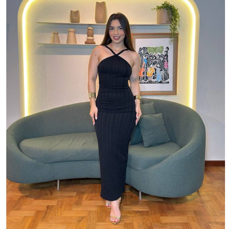 Vestido Talia Feminino Longo Decote Cruzado Moda Fashion Elegante em Oferta na Shopee