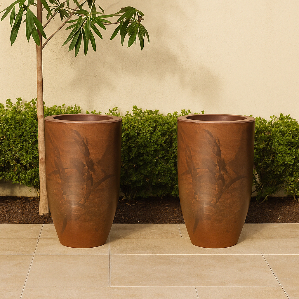 Kit 2 Vasos Planta Coluna Ibiza Cone M Luxo Moderno Sala Jardim Resistente Liso Marmorizado 50x30
