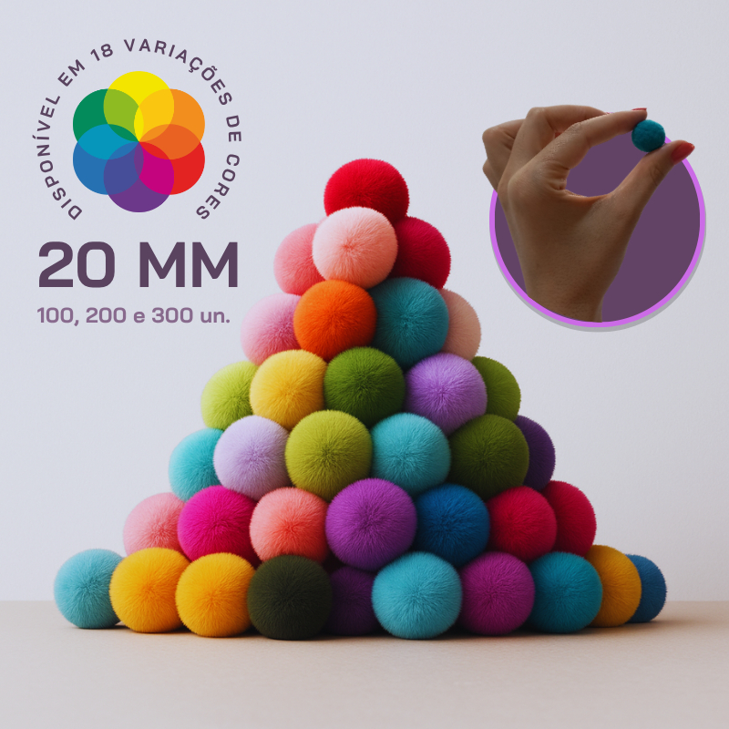 Kit Pompom de poliéster 20mm com 100, 200, 300 e 500 unidades bolinha diversas cores