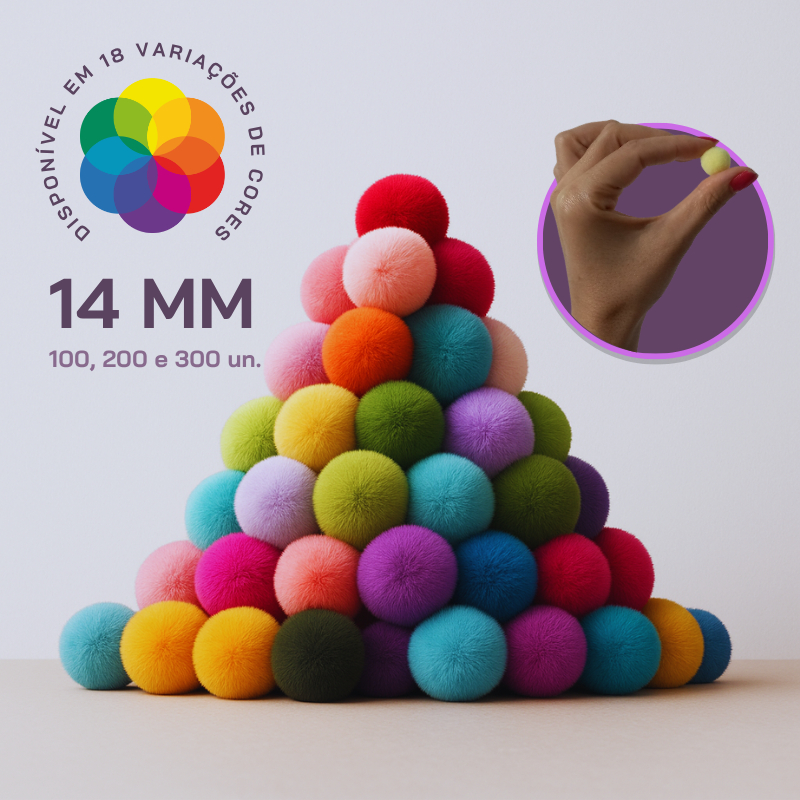 Kit Pompom de poliéster 14mm com 100, 200, 300 e 500 unidades bolinha diversas cores em Oferta na Shopee