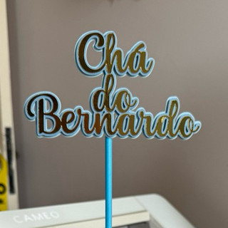 Topo de Bolo Chá de Bebê Nome Personalizado 3D Camadas Dourado e Azul