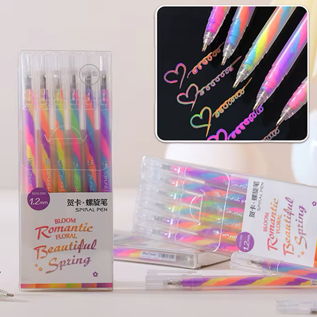 Caneta Gel Espiral Arco-Íris Rainbow Tinta Colorida Multi Cores Papelaria Fofa Divertida Criativa Escolar Escritório