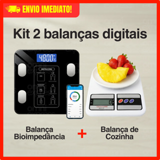 Kit 2 Balanças Digital Cozinha e Bioimpedância Para Dieta e Nutrição Fitness em Oferta na Shopee