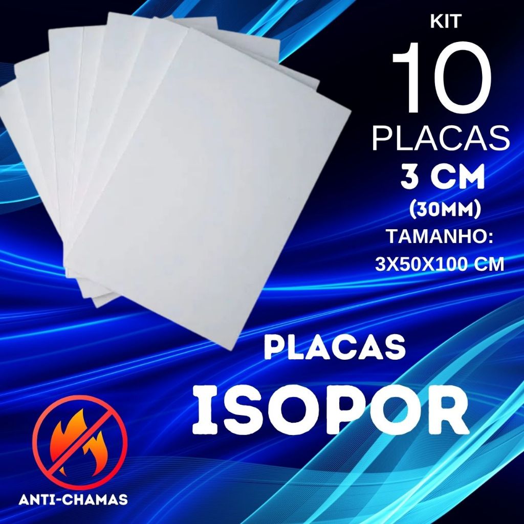 10 Placas de Isopor 3 cm de espessura EPS 3x50x100 | Isolamento Acústico Térmico Parede Forro Teto