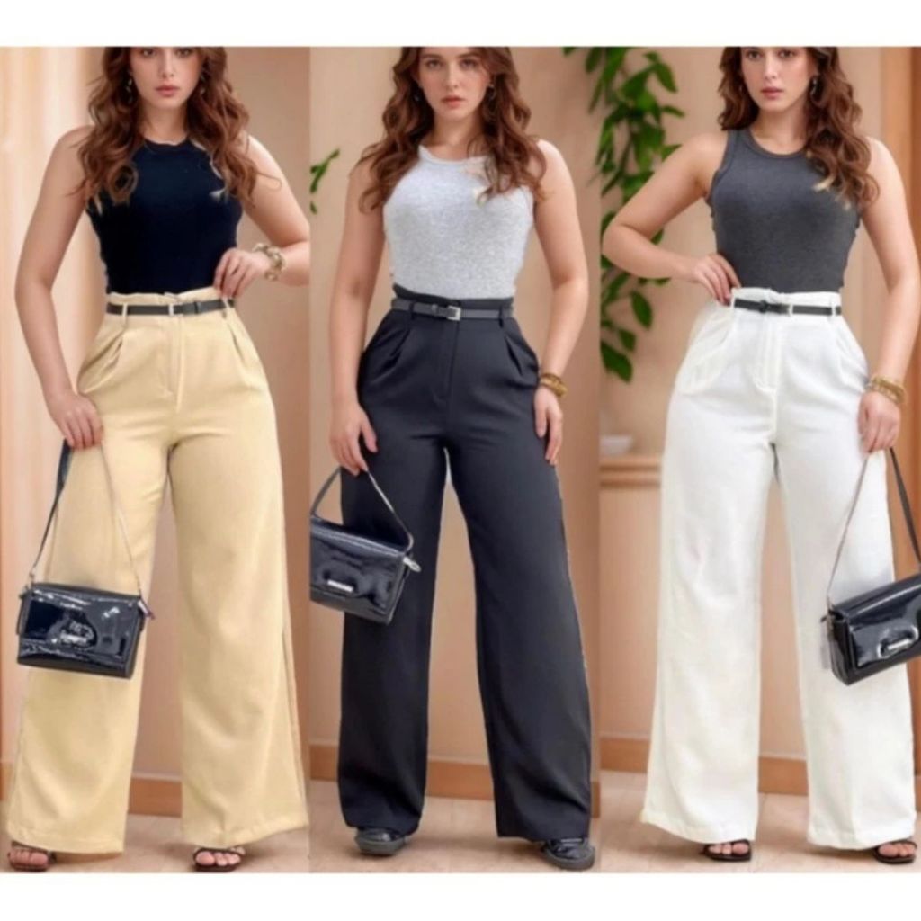 Calça Pantalona Alfaitaria Premium Com Ziper Na Lateral Com cinto Promoçao do P ao GG