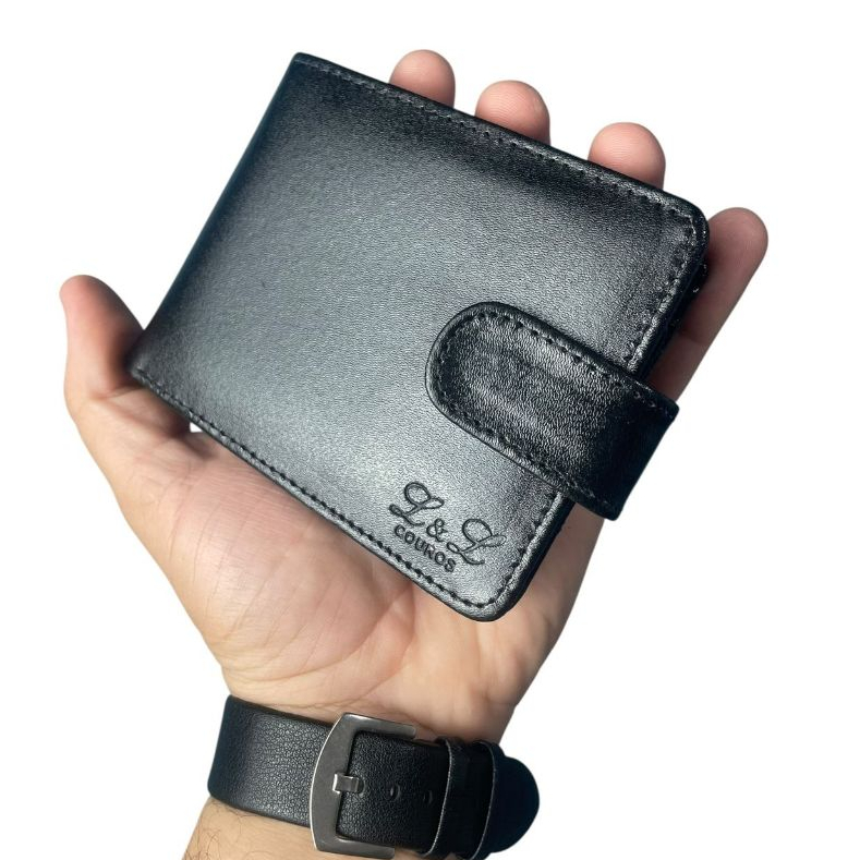 Carteira Masculina em Couro Legítimo PROMOÇÃO com fecho porta moedas cartões RG CNH em Oferta na Shopee