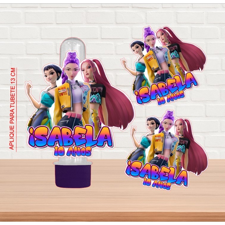 Aplique Tubete Personalizado Guerreiras do K-POP  | Lembrancinha Festa Infantil | Aniversario