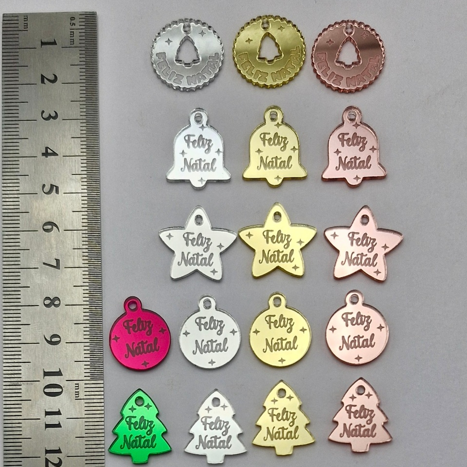 Aplique Natal – Tag / Pingente – Acrílico Espelhado – 2 cm — imagem 2 de 2