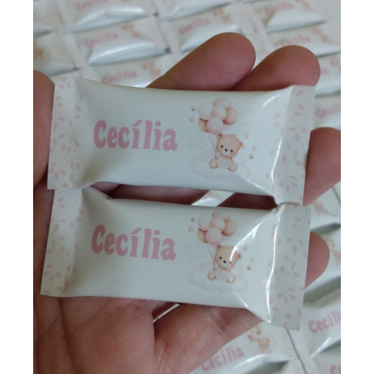 100 Balas Personalizadas Ursinha Chá de Bebê Chá Revelação Maternidade Batismo Aniversário Mesversário Lembrancinha Deco