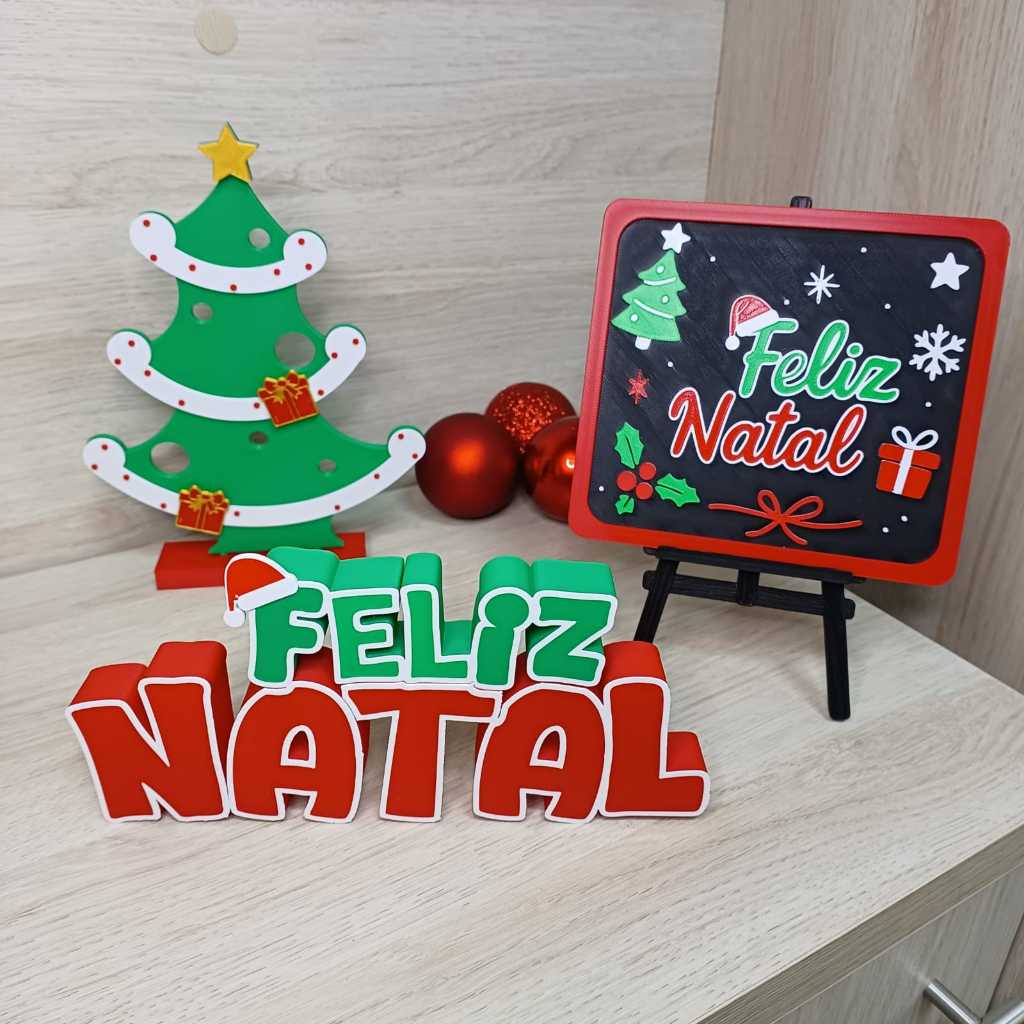 Conjunto Natalino Decoração - Plaquinha Feliz Natal, Letras Feliz Natal, Pinheiro de Natal