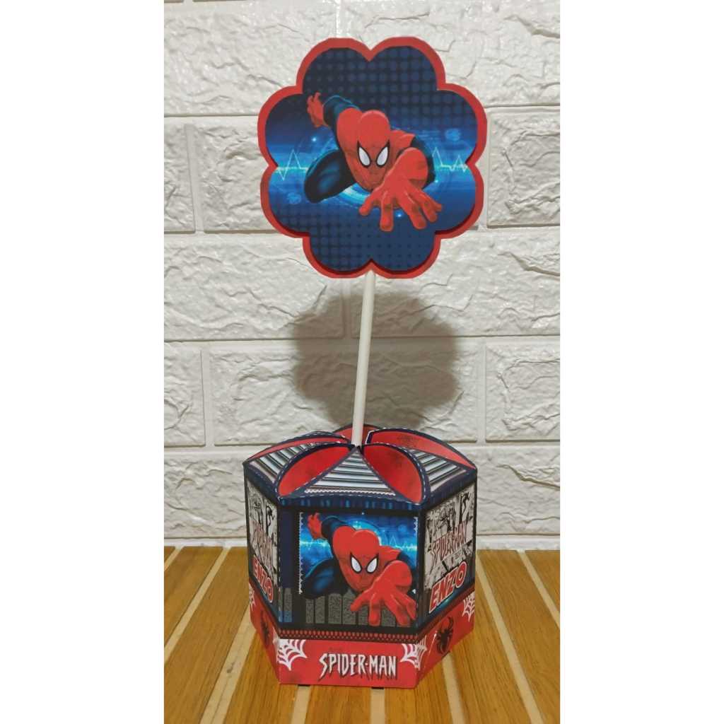 KIT PEGUE E MONTE - Centro De Mesa Personalizado Homem Aranha - Festa Infantil - Caixa Sextavada