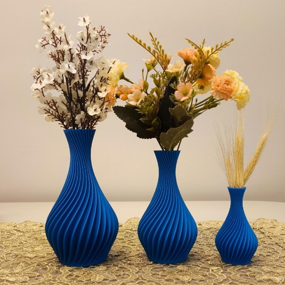 Kit Vasos Decorativos Luxo Azul em Espiral Elegante / Moderno - Jarro Decoração